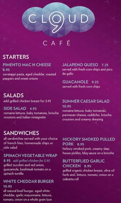 Cloud Nine Cafe - Reunion Tower Menu - Urbanspoon/Zomato