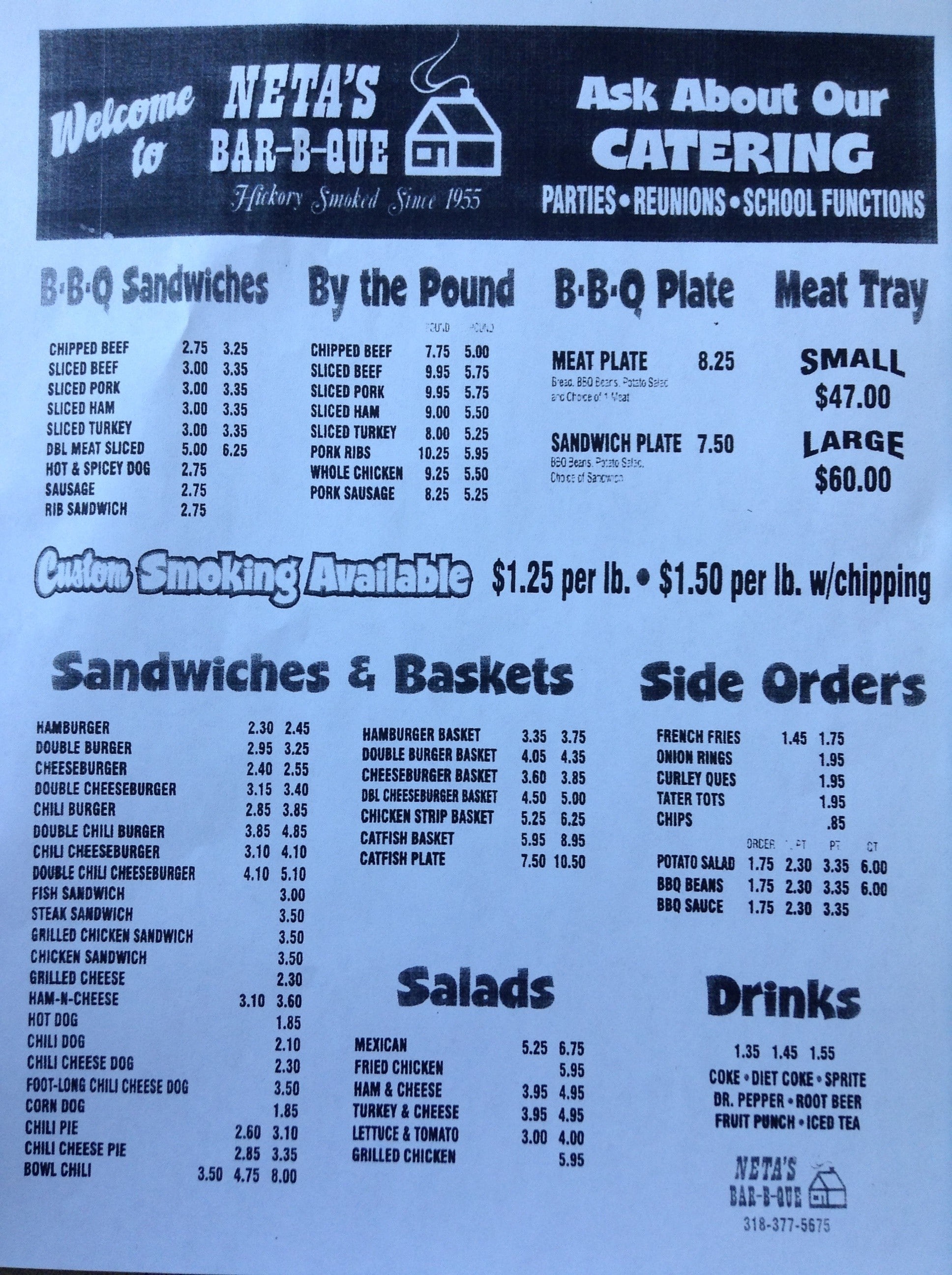 Netas Drive In Menu, Menu for Netas Drive In, Minden, Shreveport