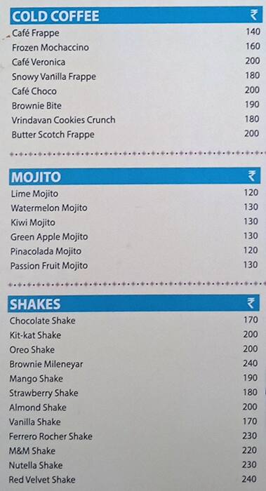 Vrindavan Restaurant menu