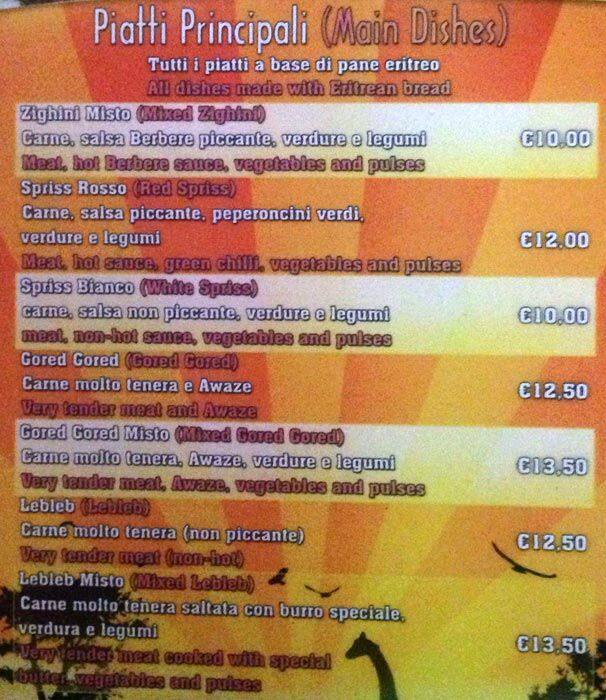 Menu di Asmara Cafè 