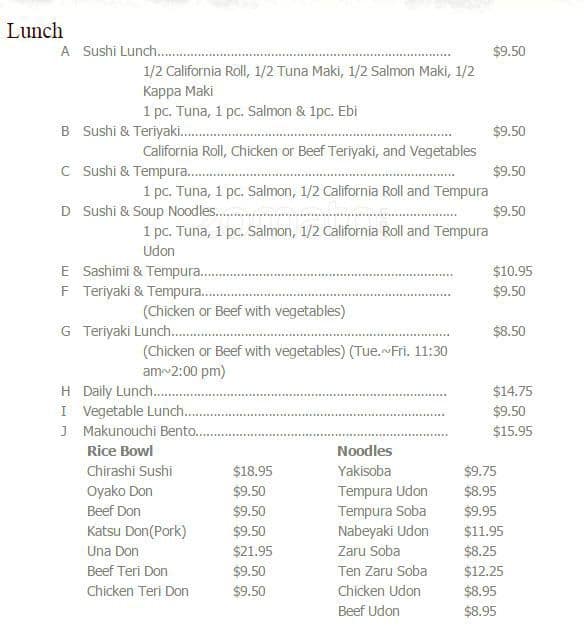 Hamaei Japanese Restaurant Menu - Urbanspoon/Zomato