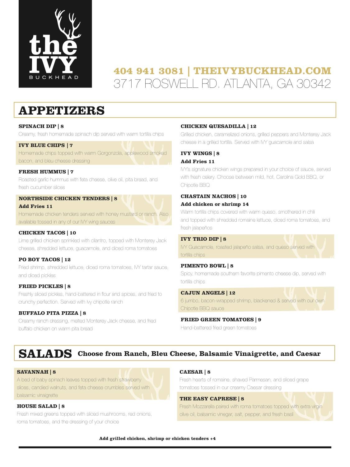 The Ivy Buckhead Menu Menu For The Ivy Buckhead Buckhead Atlanta