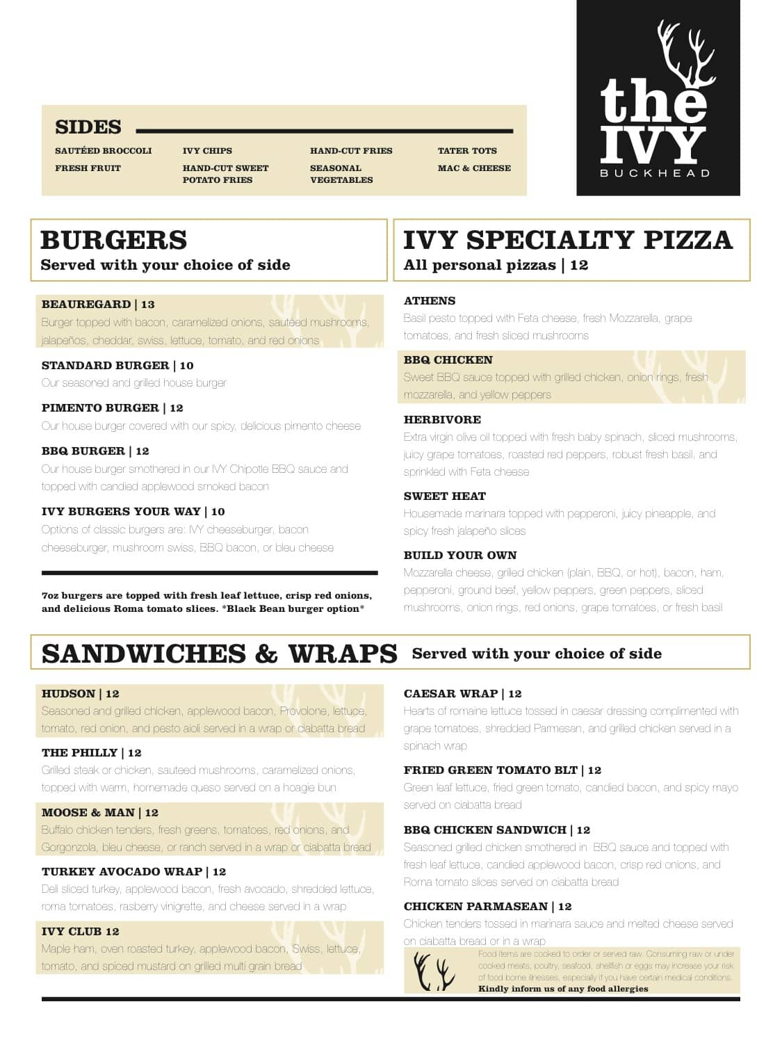 Menu at The Ivy pub & bar, Atlanta