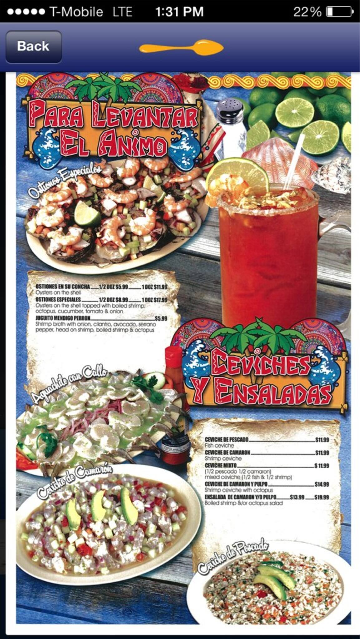 Menu at Las Islas Marias restaurant, Portland