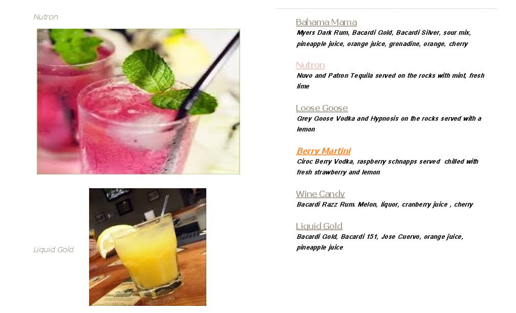 Carta de End Zone Lounge & Bar