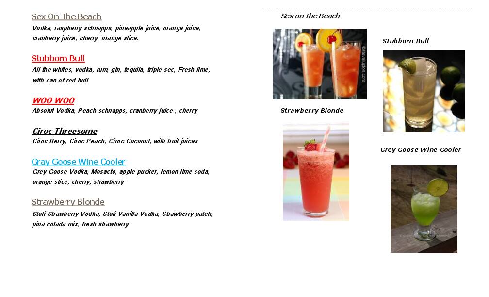 Carta de End Zone Lounge & Bar