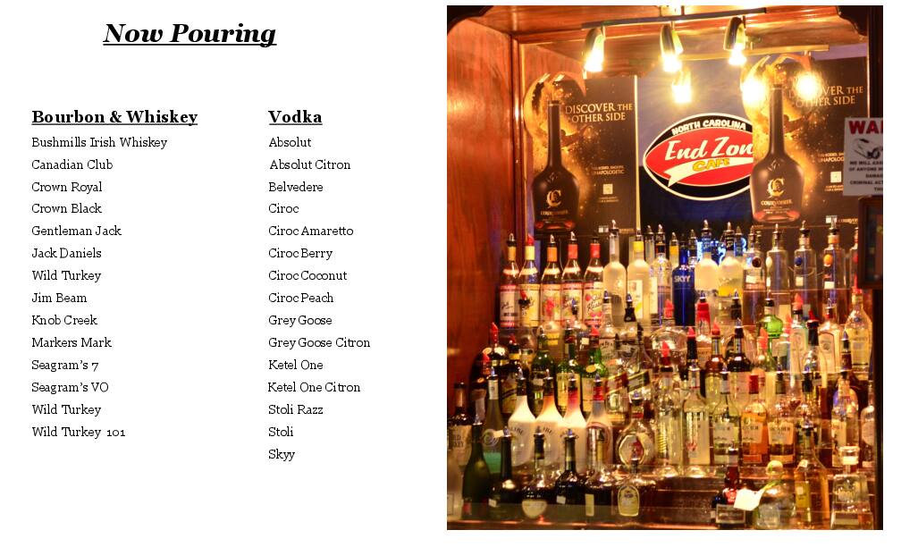 Carta de End Zone Lounge & Bar