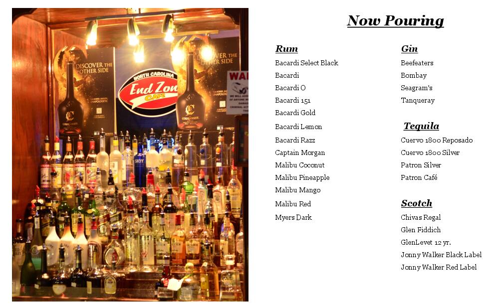 Carta de End Zone Lounge & Bar
