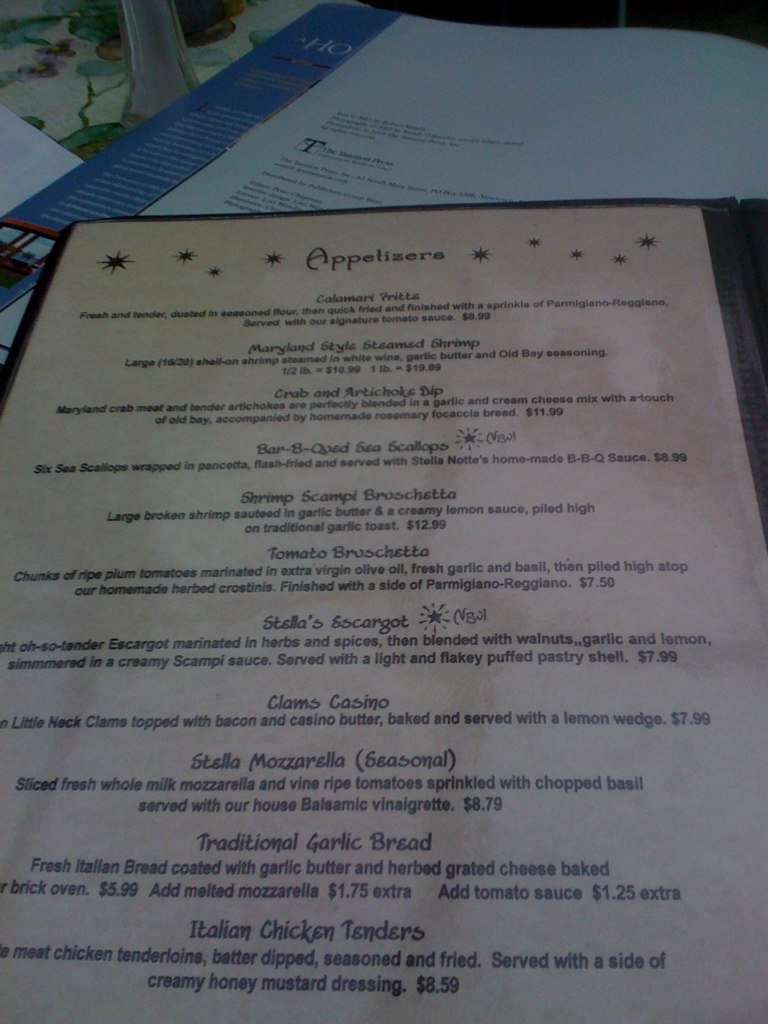 Stella Notte Menu, Menu for Stella Notte, Ellicott City, Baltimore