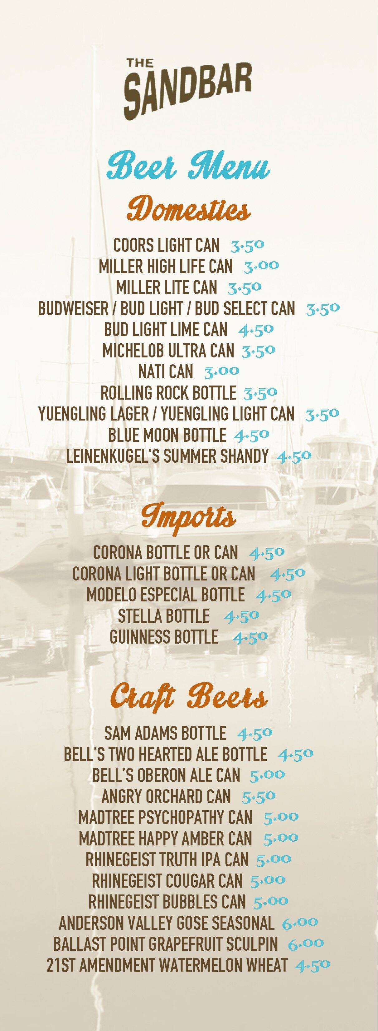 The Sandbar a Cincinnati Foto del Menu con Prezzi Urbanspoon/Zomato