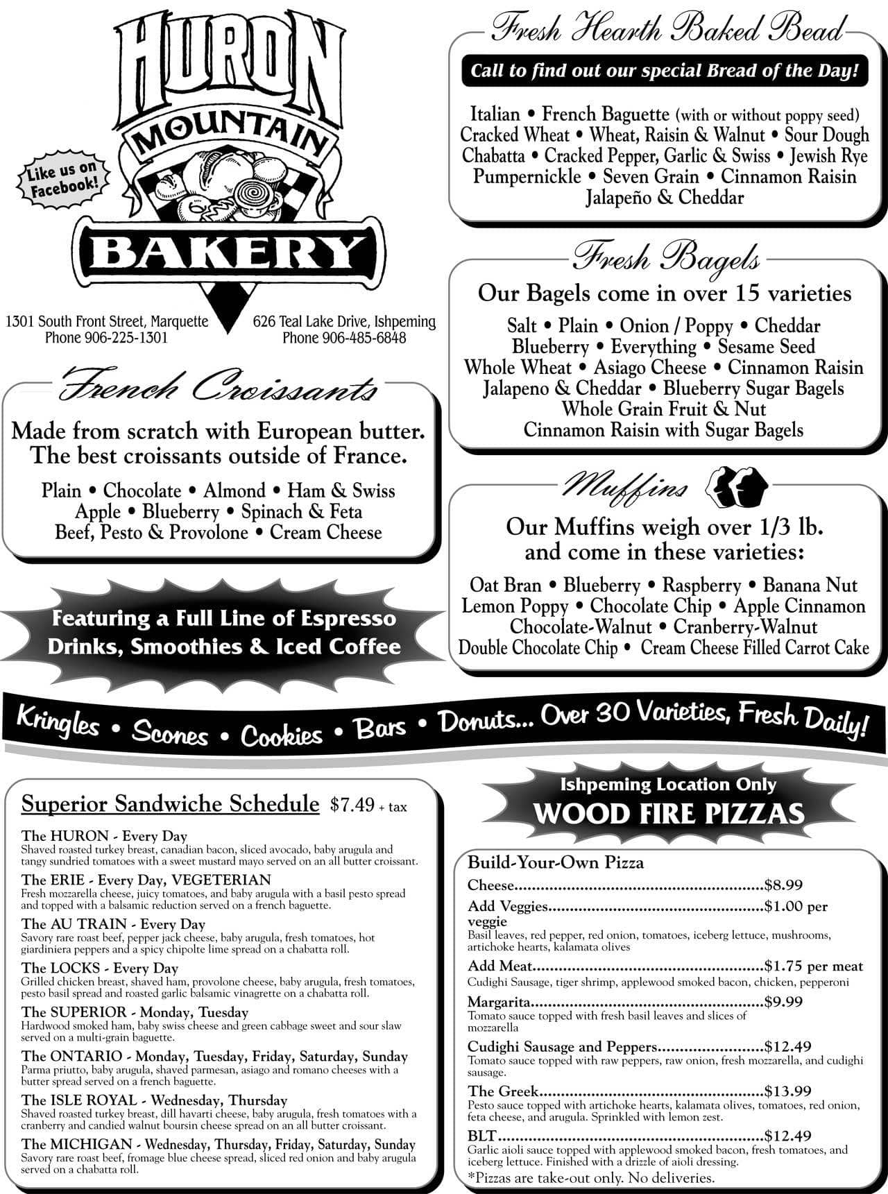 Huron Mountain Bread Co Menu, Menu for Huron Mountain Bread Co, Ishpeming, Ishpeming