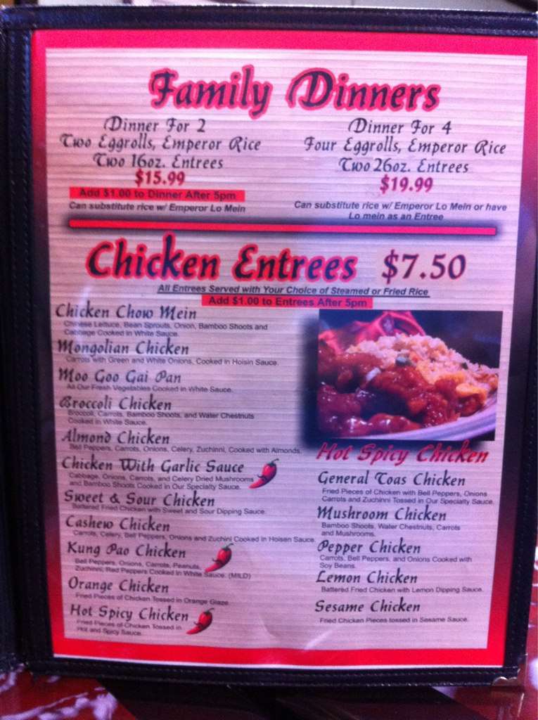 Menu at ChinaMex restaurant, Odessa