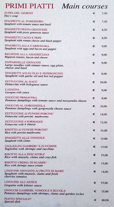 Menu di Trattoria da Giovanni 