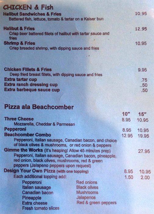Carta de Beach Comber Sports Bar & Grill
