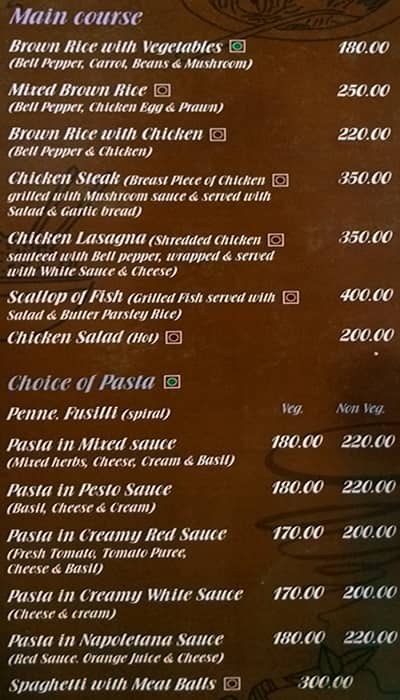 Beans and Cream Cafe menu