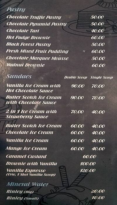 Beans and Cream Cafe menu