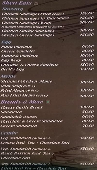 Beans and Cream Cafe menu