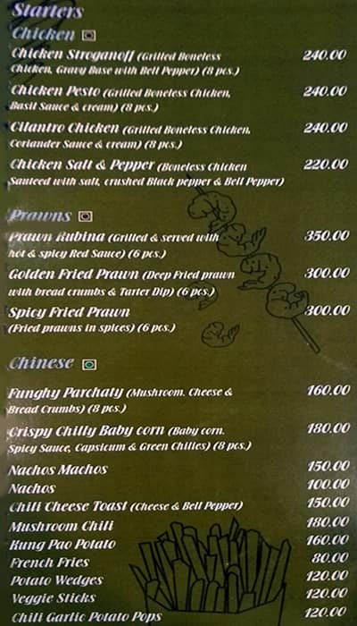 Beans and Cream Cafe menu