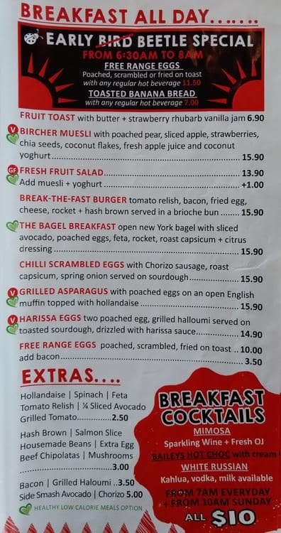 Red Beetle Cafe Menu Menu For Red Beetle Cafe Caroline Springs Melbourne