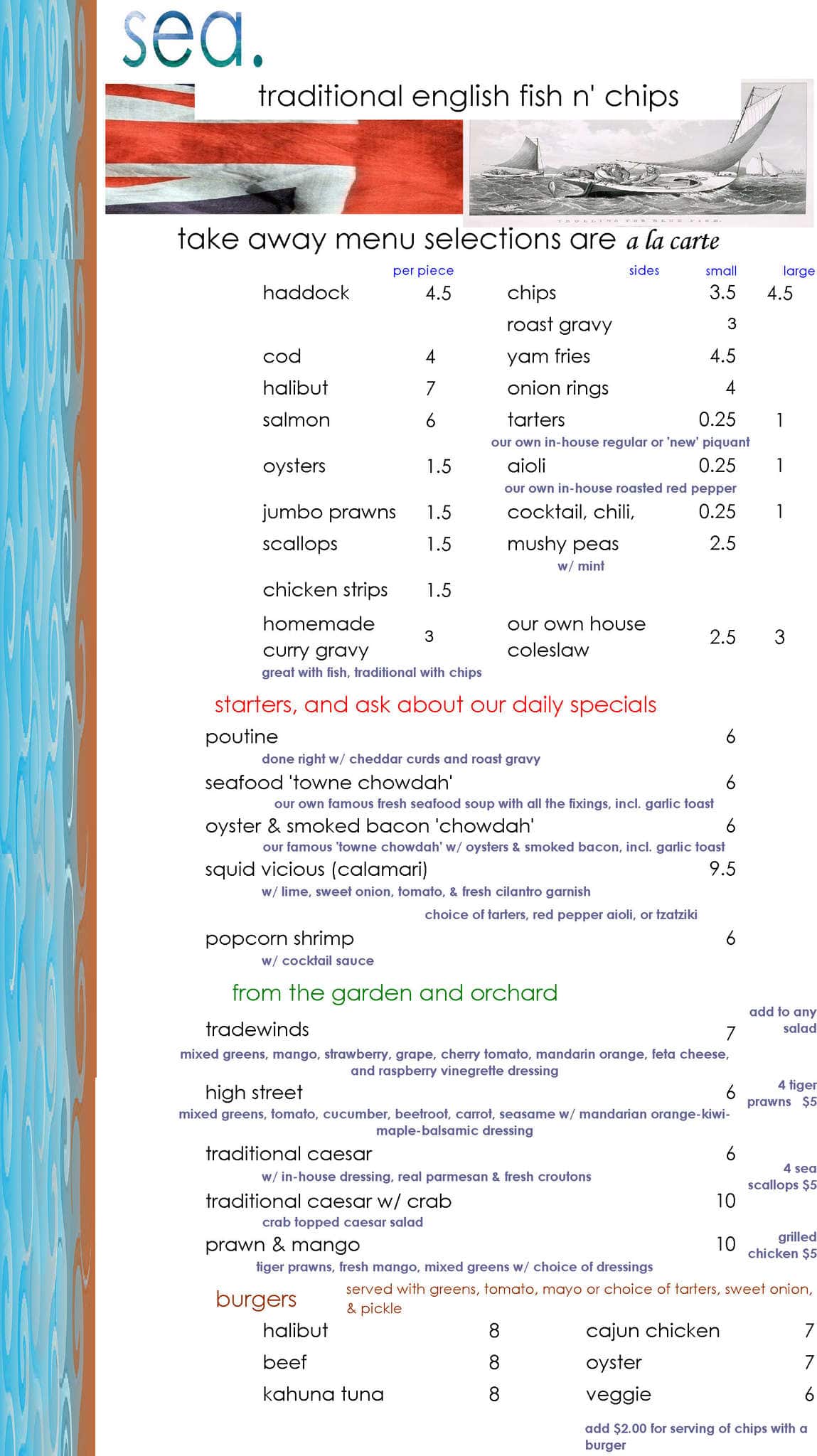Sea Fish n'Chips Menu, Menu for Sea Fish n'Chips, McKenzie Towne