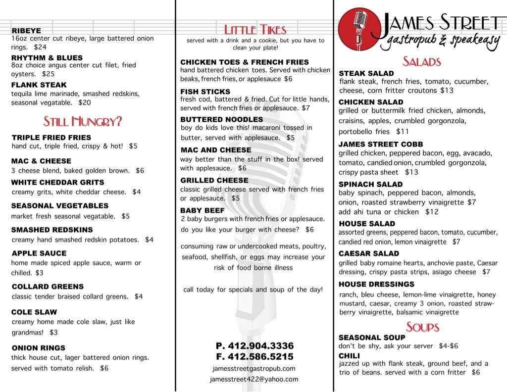 James Street Gastropub Speakeasy Menu Urbanspoon Zomato