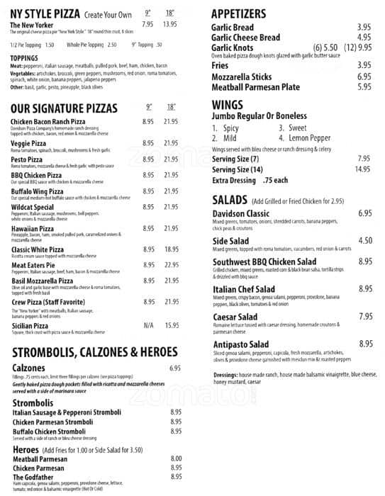 Davidson Pizza Co. Menu, Menu for Davidson Pizza Co., Cornelius
