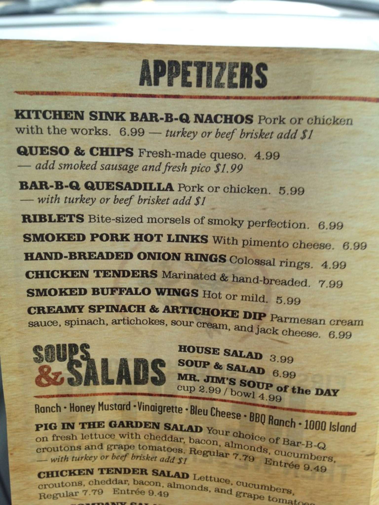 Menu at Jim 'N Nick's BarBQ, Nashville, Charlotte Pike