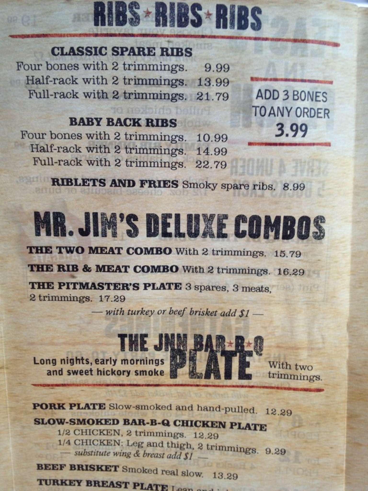Menu at Jim 'N Nick's Bar-B-Q, Nashville, Charlotte Pike