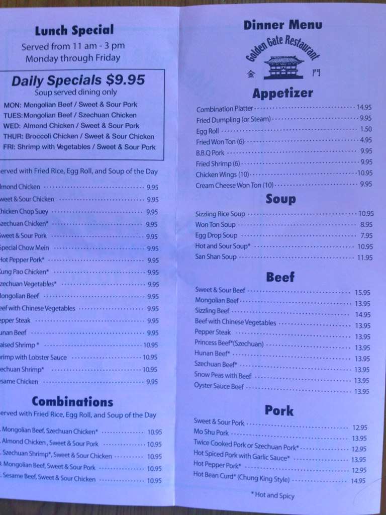 Golden Gate Menu, Menu for Golden Gate, Campbell Park, Anchorage