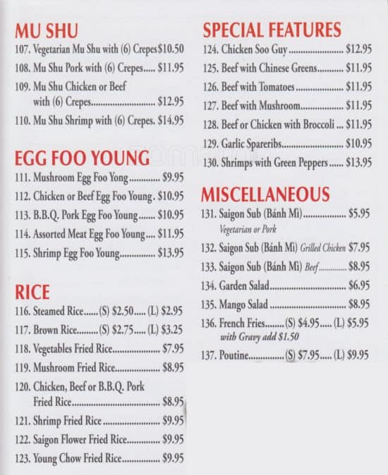 Menu de Saigon Flower Restaurant