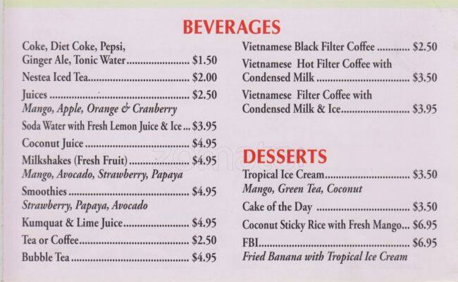 Menu de Saigon Flower Restaurant