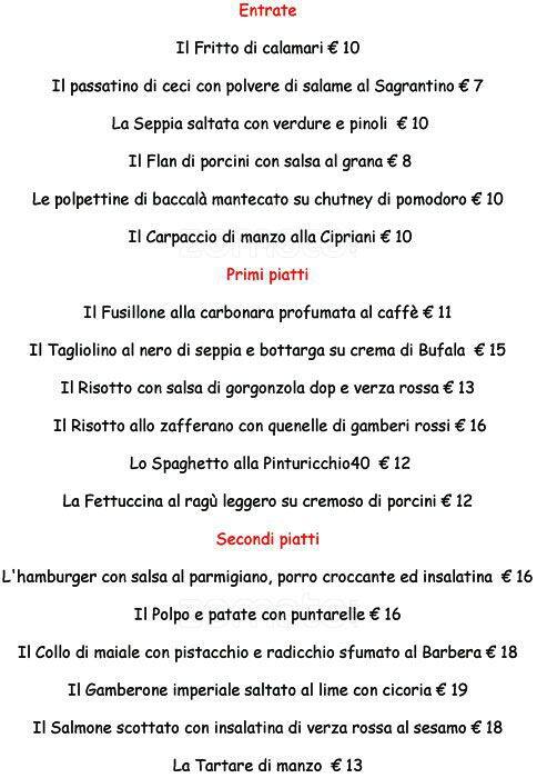 Menu di Pinturicchio Caffè 