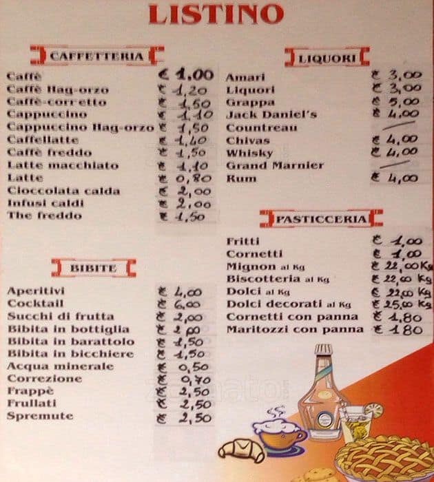 Menu di Bar Foschi Roma 