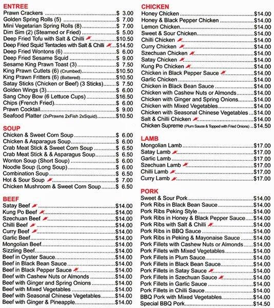 Menu at Mullaloo Chinese Restaurant, Mullaloo