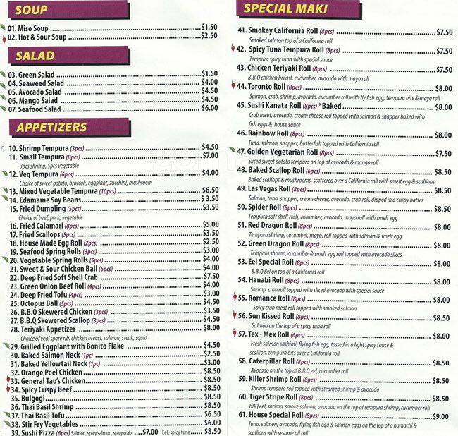 Sushi Kanata Menu, Menu for Sushi Kanata, Kanata, Ottawa - Urbanspoon ...