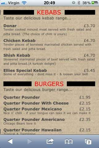 Ellies Pizzeria menu