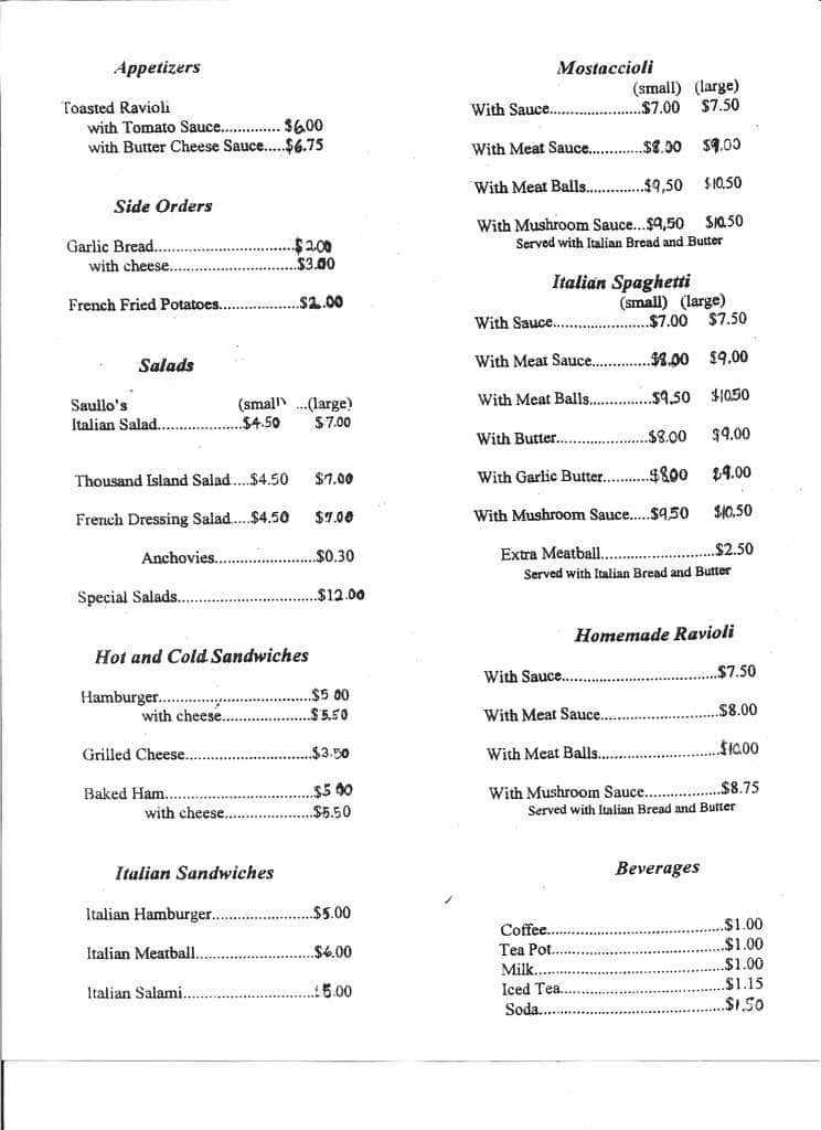 Saullo's Pizzeria Menu, Menu for Saullo's Pizzeria, North St Louis ...