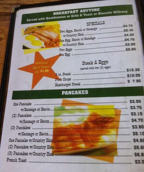 Menu at Shannon's Restaurant, White Hall