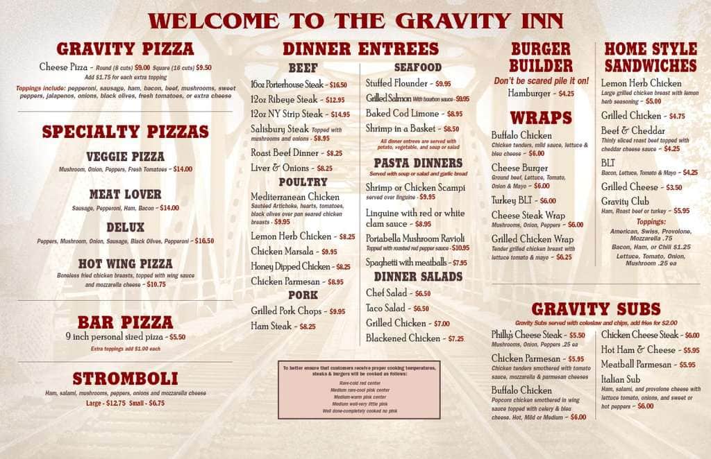 Gravity Inn Menu, Menu for Gravity Inn, Waymart, Scranton Urbanspoon