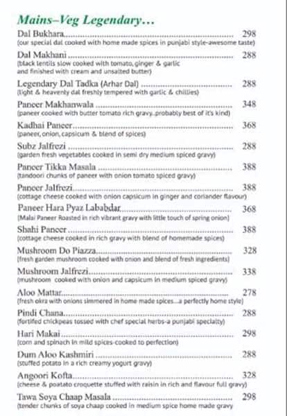 Legend's menu
