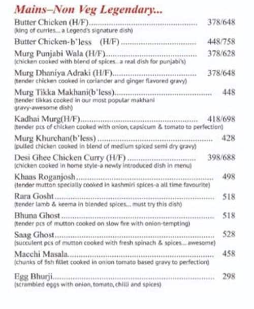Legend's menu