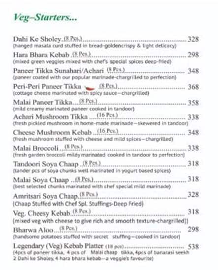 Legend's menu