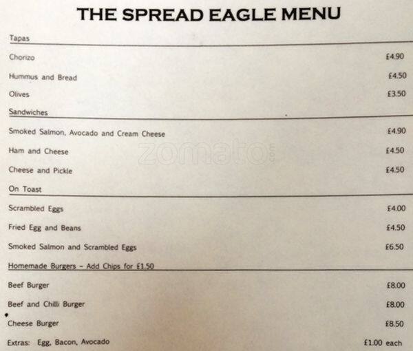 Menu at Spread Eagle pub & bar, London, 1 Kingsland Rd