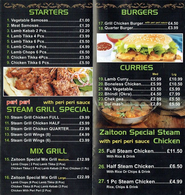 Zaitoon Steam and Grill Menu, Menu for Zaitoon Steam and Grill
