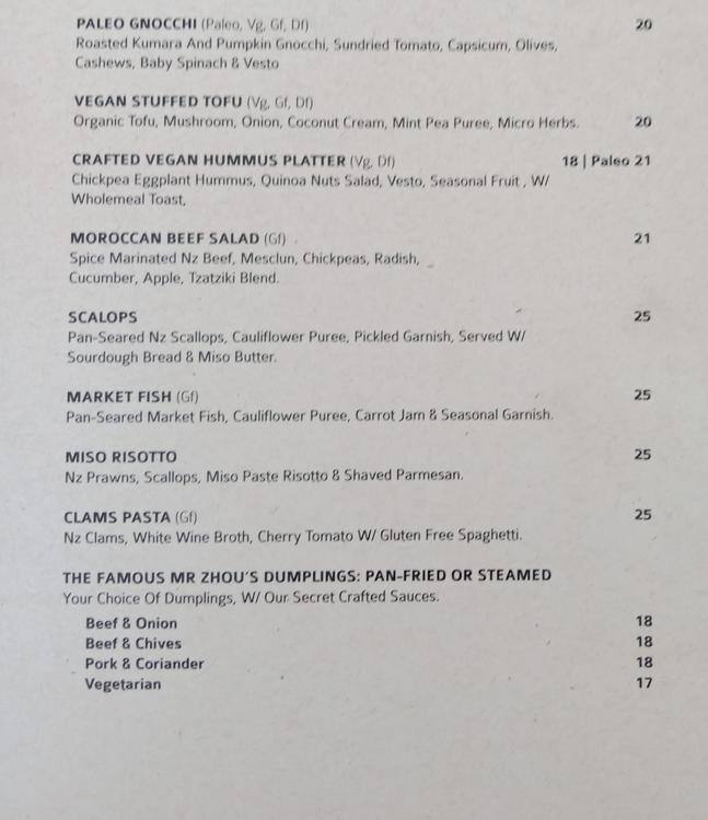 Carta de Craft Kitchen