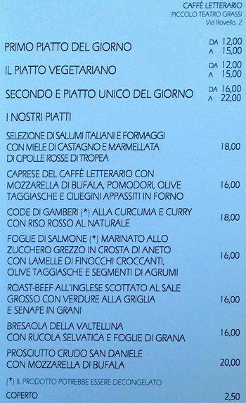 Menu di Caffè Letterario 