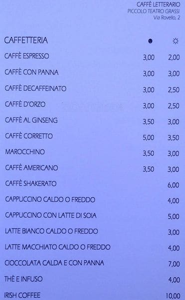 Menu di Caffè Letterario 