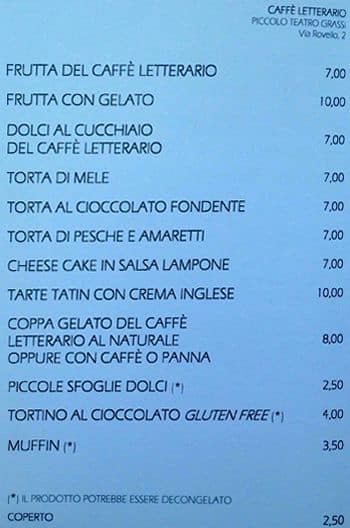 Menu di Caffè Letterario 