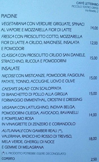 Menu di Caffè Letterario 