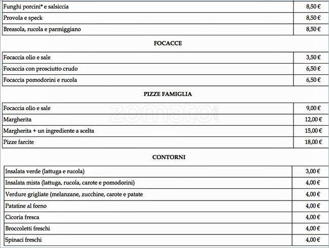 Menu di La Baita 